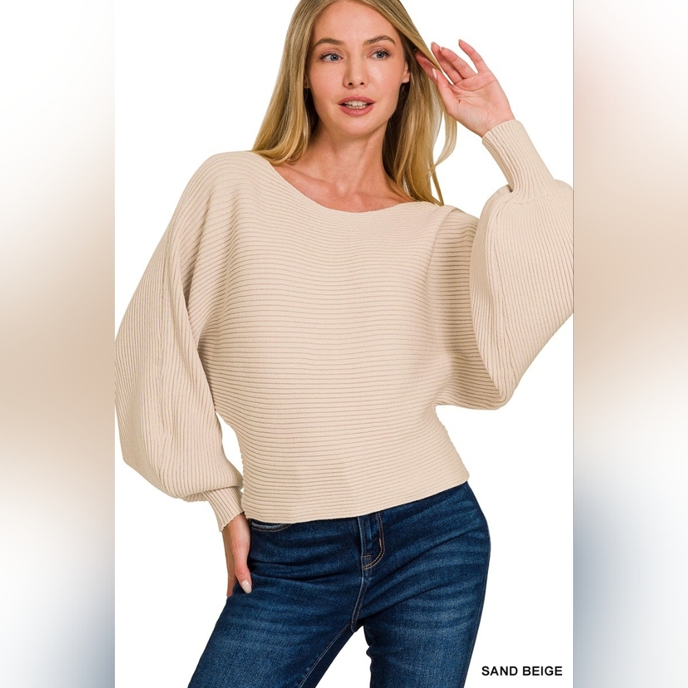 Zenana Boat Neck Balloon Sleeve Sweater